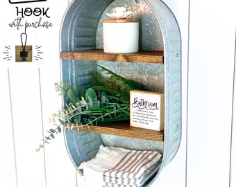 Kitchen or Bathroom Shelf Galvanized Tub with Two Shelves Rustic Chic Decor