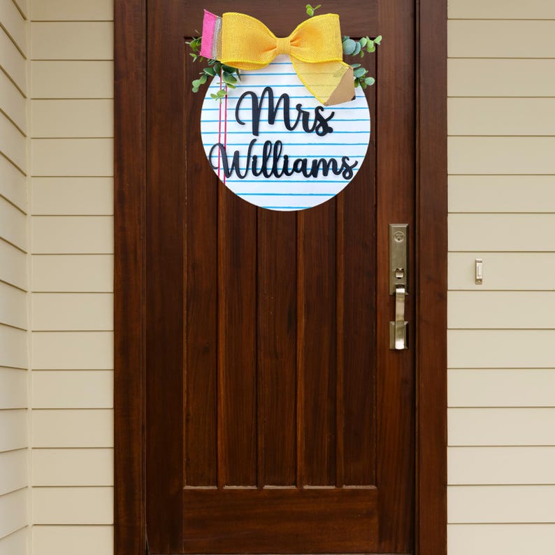 Personalized Teacher Door Hanger, Teacher Door Sign, Name Sign Classroom, Custom School Teacher Gift Back to School, Wooden Door Sign School image 3