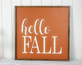 Hello Fall Framed Sign, Large Fall Sign, Solid Wood Framed Sign, Fall Decor, Framed Fall Sign