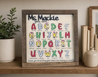 Personalized Teacher Gift Wooden Teacher Classroom Sign Decor Teacher Gift End of Year Teacher Appreciation ABCs