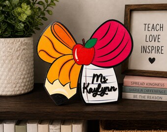 Personalized Teacher Bow Sign Classroom Custom School Teacher Gift Back to School Wooden Door Sign School h
