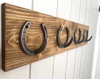 Western Horse Shoe Towel Rack with Rustic Cast Iron Shaped Horse Shoe Hooks - Western Wall Hook - Cast Iron Horse Shoe Shaped Wall Hooks
