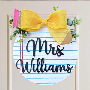 Personalized Teacher Door Hanger, Teacher Door Sign, Name Sign Classroom, Custom School Teacher Gift Back to School, Wooden Door Sign School image 1