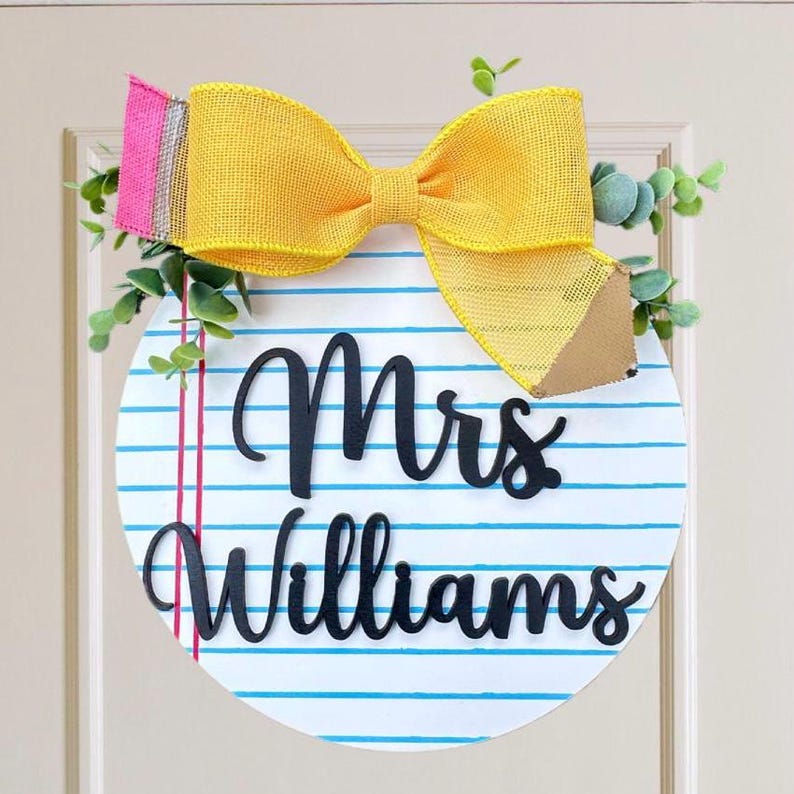 Personalized Teacher Door Hanger, Teacher Door Sign, Name Sign Classroom, Custom School Teacher Gift Back to School, Wooden Door Sign School image 1