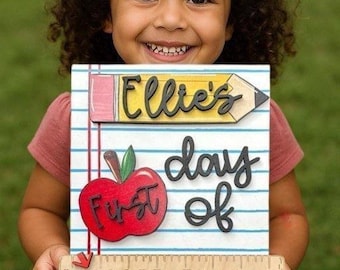 Personalized First Day School Sign for Back to School 1st Day of School Photo Prop, Interchangeable First and Last Day School Picture