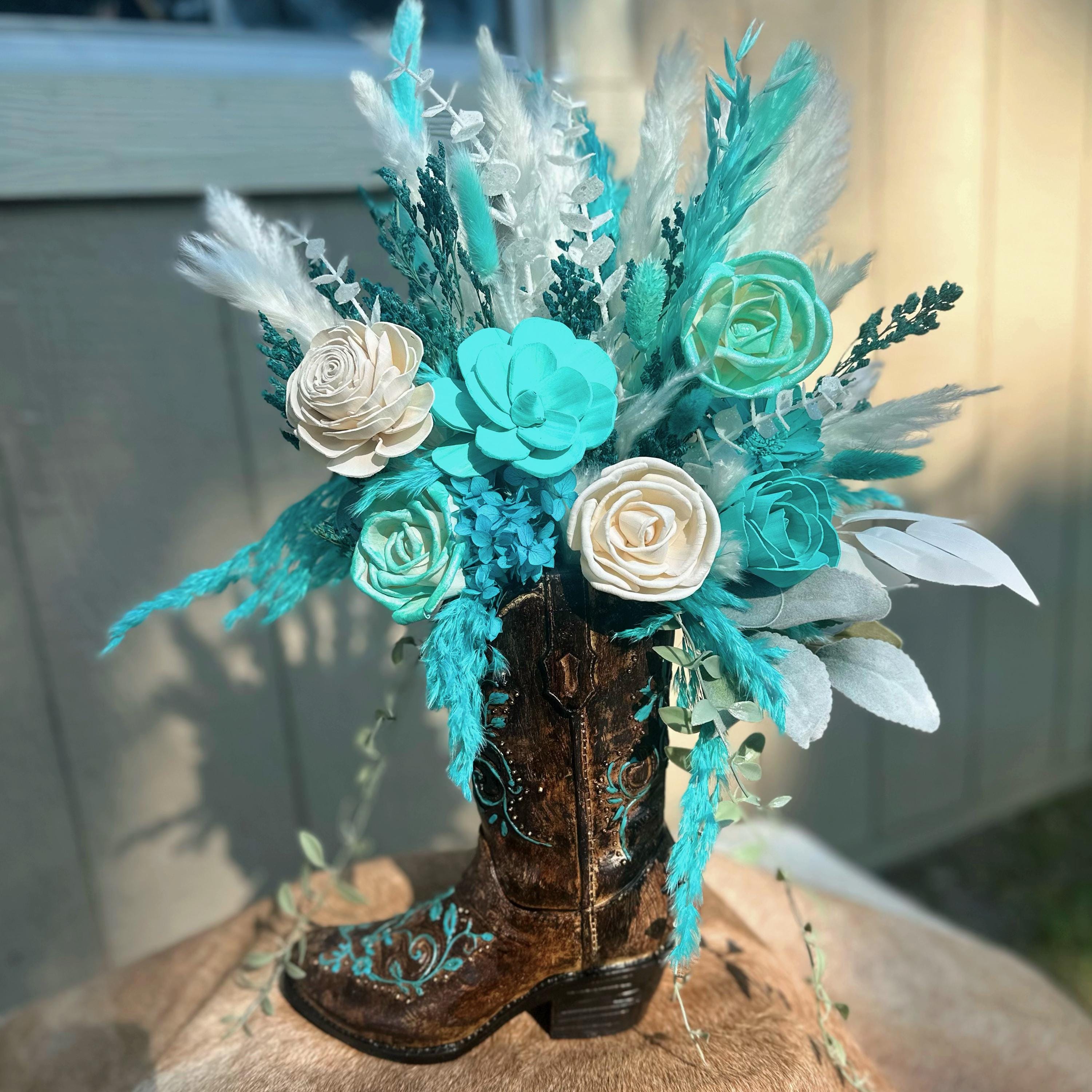 Rustic Boot Decor Rustic Cowboy Boot Floral Arrangement – Western Boho Decor - Etsy
