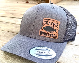 Crappie Whisperer Fishing Trucker Hat Leatherette Hat Patch Funny Fishing Hat Dad Hat Dad Gift, Fisherman Gift Outdoor Fishing Hat