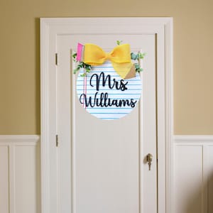 Personalized Teacher Door Hanger, Teacher Door Sign, Name Sign Classroom, Custom School Teacher Gift Back to School, Wooden Door Sign School image 4
