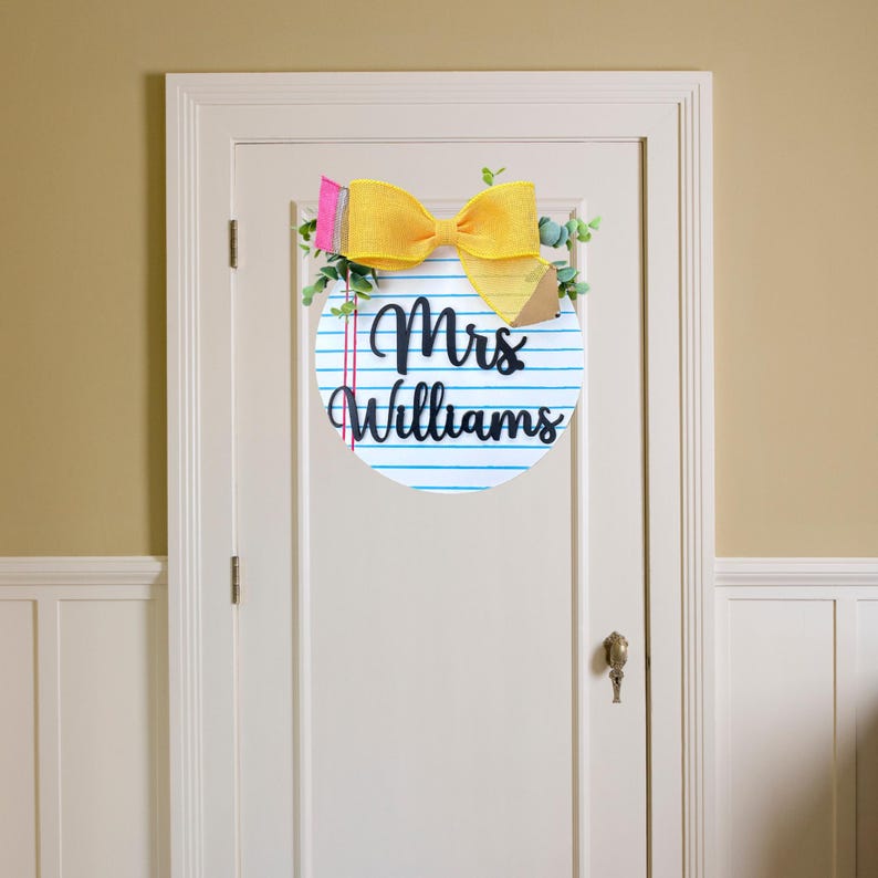 Personalized Teacher Door Hanger, Teacher Door Sign, Name Sign Classroom, Custom School Teacher Gift Back to School, Wooden Door Sign School image 4