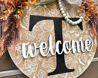 Fall Front Door Hanger, Fall Welcome Sign, Pumpkin Door Hanger, Fall Door Wreath, Fall Porch Decor