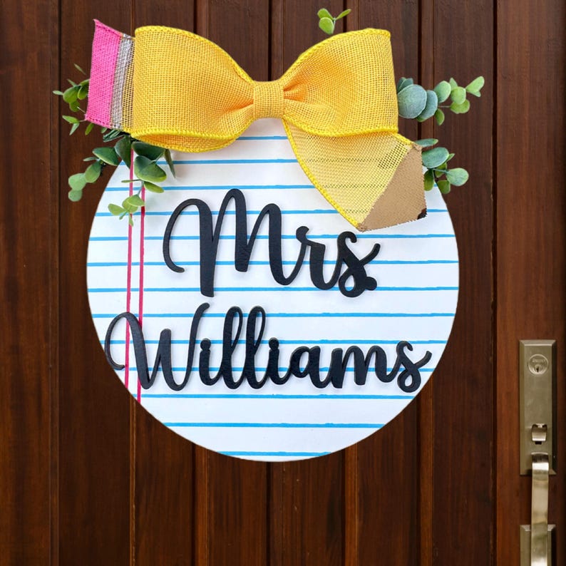 Personalized Teacher Door Hanger, Teacher Door Sign, Name Sign Classroom, Custom School Teacher Gift Back to School, Wooden Door Sign School image 2