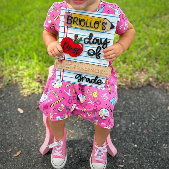 First Day School Sign Personalized Back to School Photo Prop, Interchangeable 1st Day of School Wood Board for Picture Prop