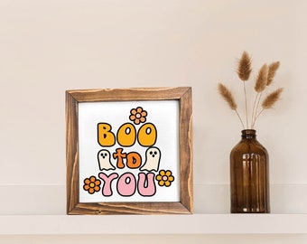 Boo To You Ghost Framed Sign, Halloween Ghost Decor, Fall Wall Decor, Fall Decor, Retro Halloween Sign