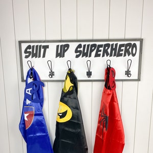 Personalized Boys Room Clothes Hook | Costume Hook Holder |  Superhero Farmhouse Wall Hook Room | Superhero Cape Holder