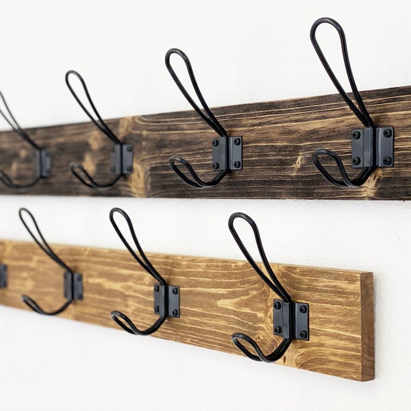 Distressed Farmhouse Coat Hook - Entryway Wall Mount Coat Rack - Rustic Farmhouse Distressed Decor - Walnut Stained Mudroom Coat/Towel Hook