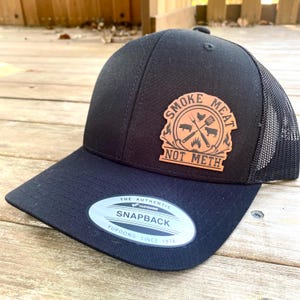 Smoke Meat not Meth Trucker Hat, Funny BBQ Hat, Pit Master Hat, Grilling Dad Hat Gift for Chef, Gift for Him, Funny BBQ Gift Meat Smoker Hat