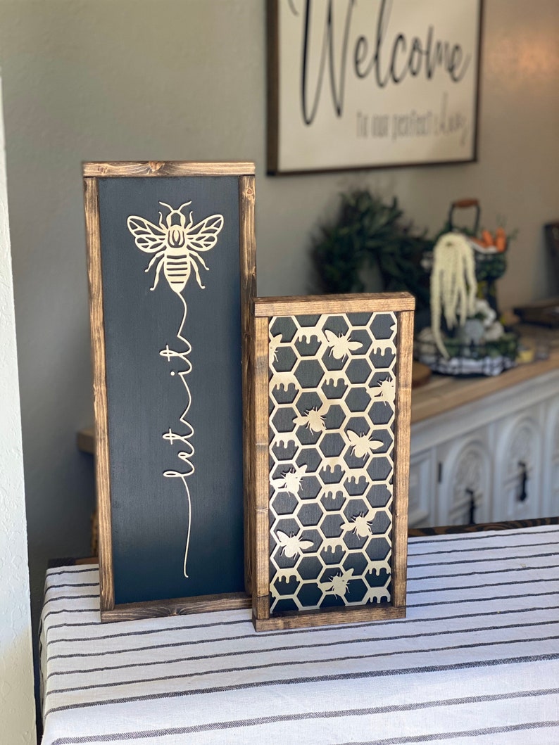Let It Bee Layering Sign Set, Bumble Bee Decor, Bee Decor, Bee Wall Decor, Honey Bee Decor, Spring Bee, Honey Bee, Bee Honeycomb Sign image 2