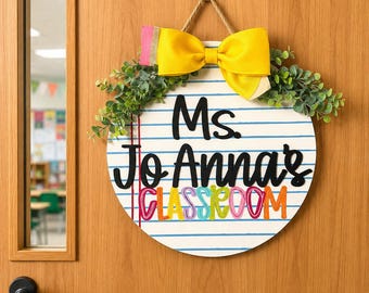 Personalized Teacher Door Hanger, Teacher Door Sign, Name Sign Classroom, Custom School Teacher Gift Back to School, Wooden Door Sign School