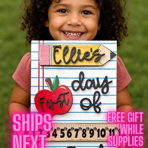 Personalized First Day School Sign for Back to School 1st Day of School Photo Prop, Interchangeable First Last Day School Wooden Grade Ruler