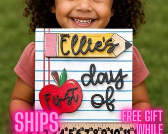 Personalized First Day School Sign for Back to School 1st Day of School Photo Prop, Interchangeable First Last Day School Wooden Grade Ruler