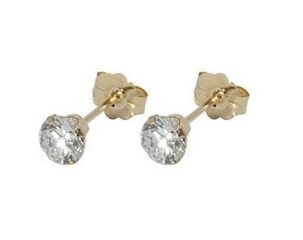 14k Gold Studs CZ 4mm