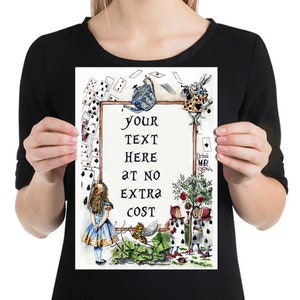 Letrero personalizado de Alicia en el país de las maravillas en tamaño A4 brillante: póster de pared con cualquier texto o frase que desees, gratis. Personalizado con tu propio texto