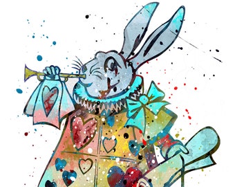 Alice in Wonderland refrigerator magnet - Queen of hearts rabbit announcer