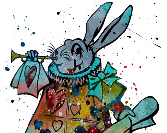 Queen of Hearts Rabbit Print – Alice in Wonderland A4 Art (Digital Download)
