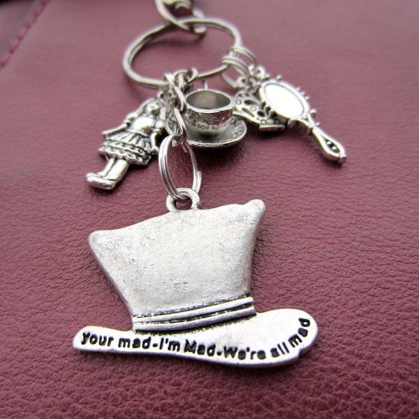 Mad Hatter Bag Purse or Keyring Charm - Alice in Wonderland - zipper charm, keychain, key ring