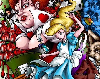 Alice in Wonderland Happy Unbirthday Greeting or birthday card, free personalized message inside, 5x7 size with envelope.