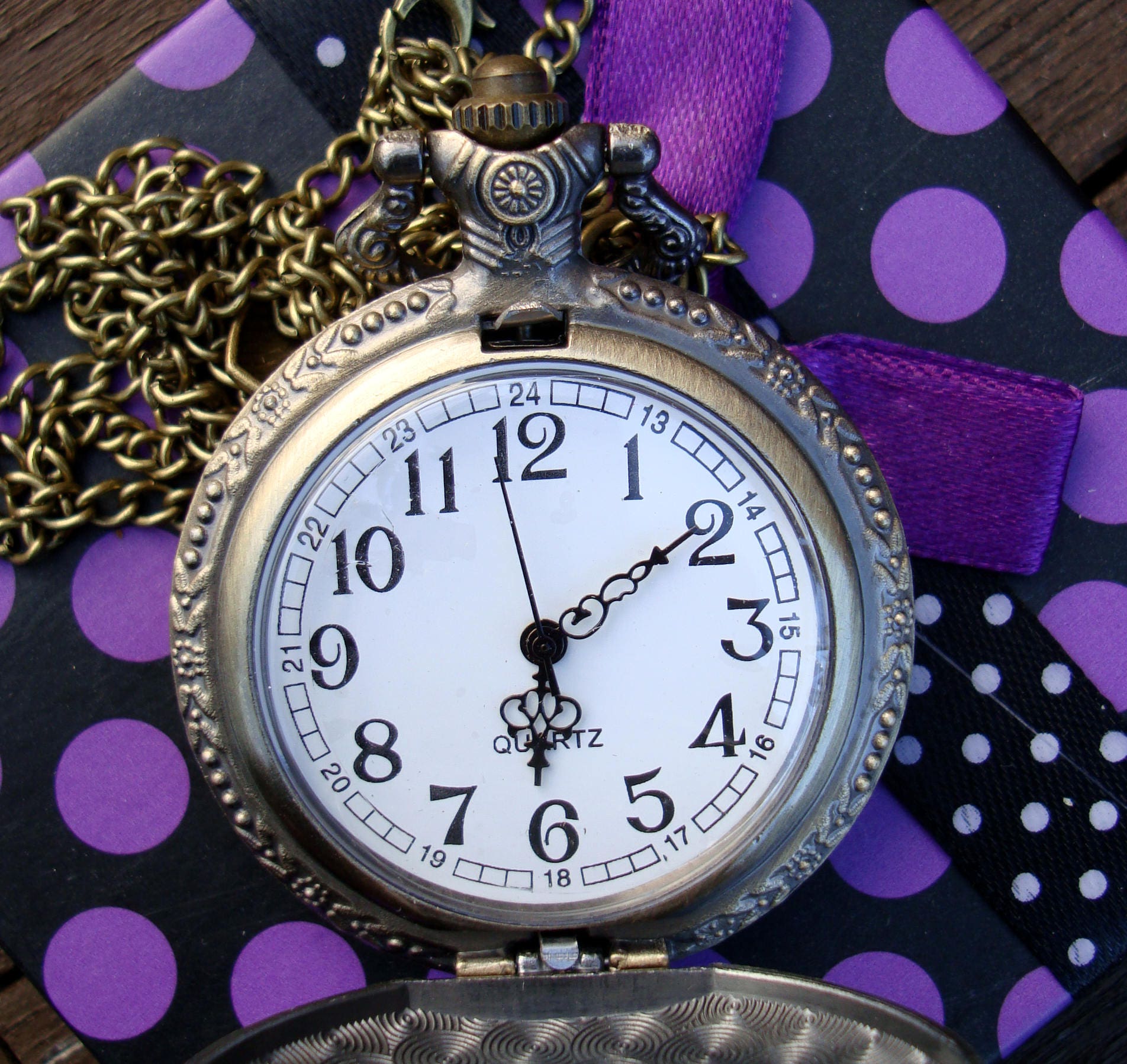 Alice in Wonderland Antique Style Full Size Pocket Watch on Necklace With  Charm FREE Gift Box/pouch 