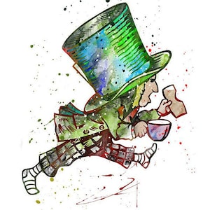 Happy Unbirthday-wenskaart - Running Mad Hatter - premium designer verjaardagskaarten voor Alice in Wonderland-fans