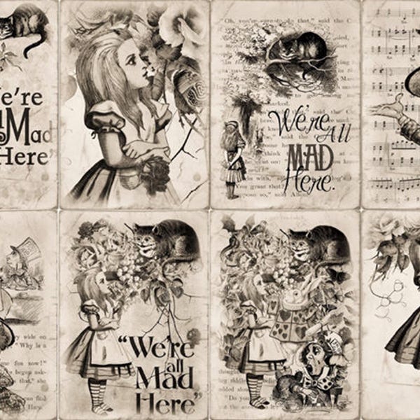 Alice in Wonderland set of 8 fridge magnets
