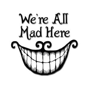 Alice in Wonderland Cheshire Cat "all mad here" card - Happy Unbirthday quote