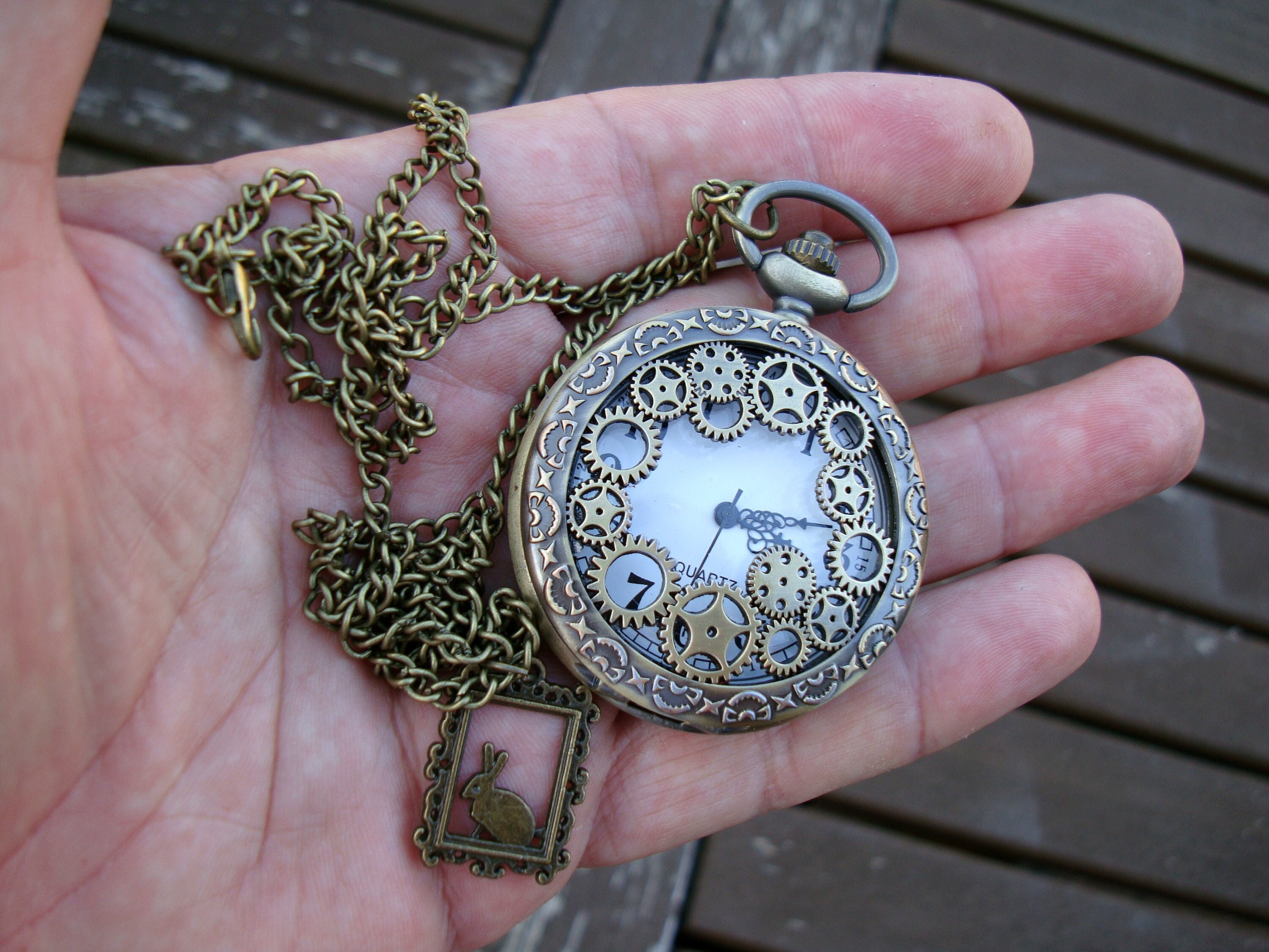 Mini Tea Glass Pocket Watch Alice in Wonderland Drink Me Pendant Gifts for  Kids