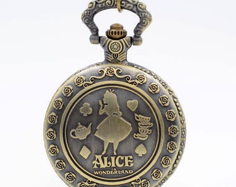 Alice in Wonderland Jumbo Pocket Watch Brown : Clothing, Shoes & Jewelry 