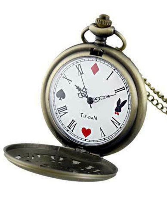 Alice in Wonderland Jumbo Pocket Watch Brown : Clothing, Shoes & Jewelry 