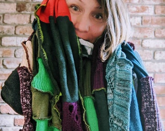 Upcycled Sweater Scarves : Greens Blues