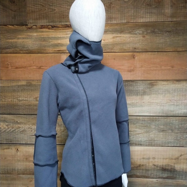 1/2 PRICE SALE Asymmetric Fleece Jacket : Snap Waist-Length in Gunmetal Grey