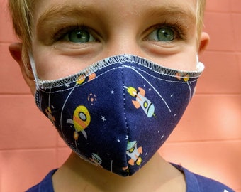 KIDS Facemask with fabric, style and filter pocket option : Rockets