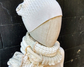 Reconstructed Sweater Hat : Braided Cream Slouch