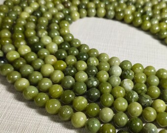 about 38 per strand Olive Serpentine Olive Jade Gemstone Beads Full strand of AAA Grade beads 10mm round beads on 15 inch strand
