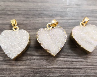 Heart Connector Drusy PG09D Druzy Petite One of a Kind Pieces Druzy Heart Pendant Gold Plated Pendant Natural