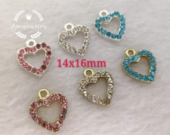 10pcs Alloy Rhinestone Heart Pendants Mini Dangle Charms DIY Jewelry 26x26.5mm