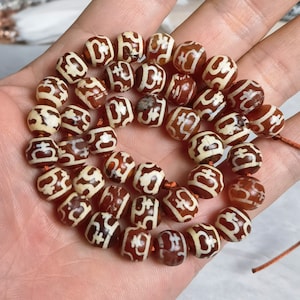 10mm Tibetan Dzi Round Beads ,38pcs Religious Beads ,Dzi Jewelry Beads ,Buddhist Amulet  Beads ,Unique Dzi Beads for Jewelry Making ,AS- 861