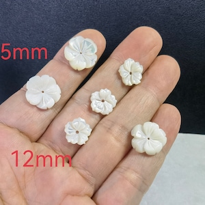 Mother Of Pearl Flower Shape Beads ,Hand Carved Shell Flower Beads ,Natural White MOP Flower Beads ,5-100pcs Bulk Lot Optional ,BA- 1457