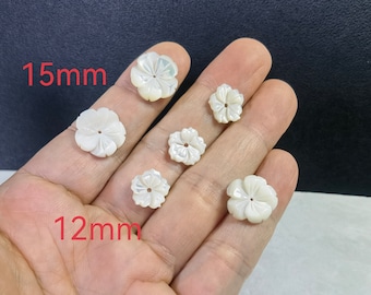 Cuentas en forma de flor de nácar, cuentas de flores de concha talladas a mano, cuentas de flores MOP blancas naturales, 5-100 piezas lote a granel opcional, BA- 1457