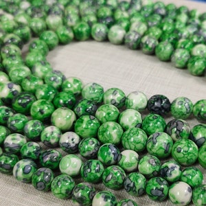Green and Gray Rain Flower Stone Beads ,6m 8mm 10mm Smooth Round Stone Beads ,Semi Precious Stone Beads ,15” Full Strand ,BA-177