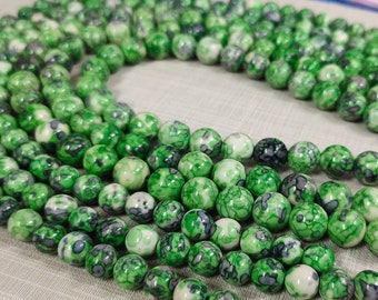 Green and Gray Rain Flower Stone Beads ,6m 8mm 10mm Smooth Round Stone Beads ,Semi Precious Stone Beads ,15” Full Strand ,BA-177