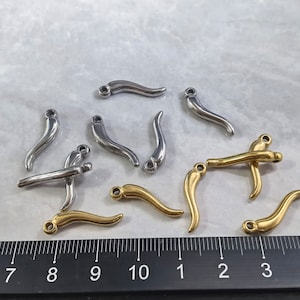 5 - 100 pcs Stainless Steel Chili Charms ,Pepper charm ,Gold Plated Chili Pepper Charm, Horn Charm, 20x5x3mm .BA- 1237